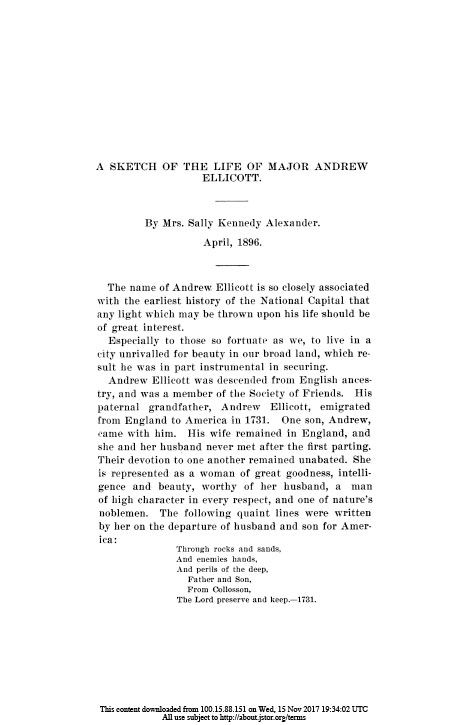 A Sketch in the Life of Major Andrew Ellicott