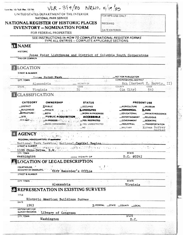 Jones Point Lighthouse and District of Columbia South Cornerstone